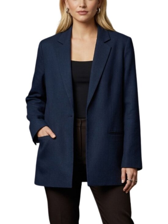 Mango Jackets & Blazers - Mango Basics Open Front Blazer Linen Blend Blue Size Small